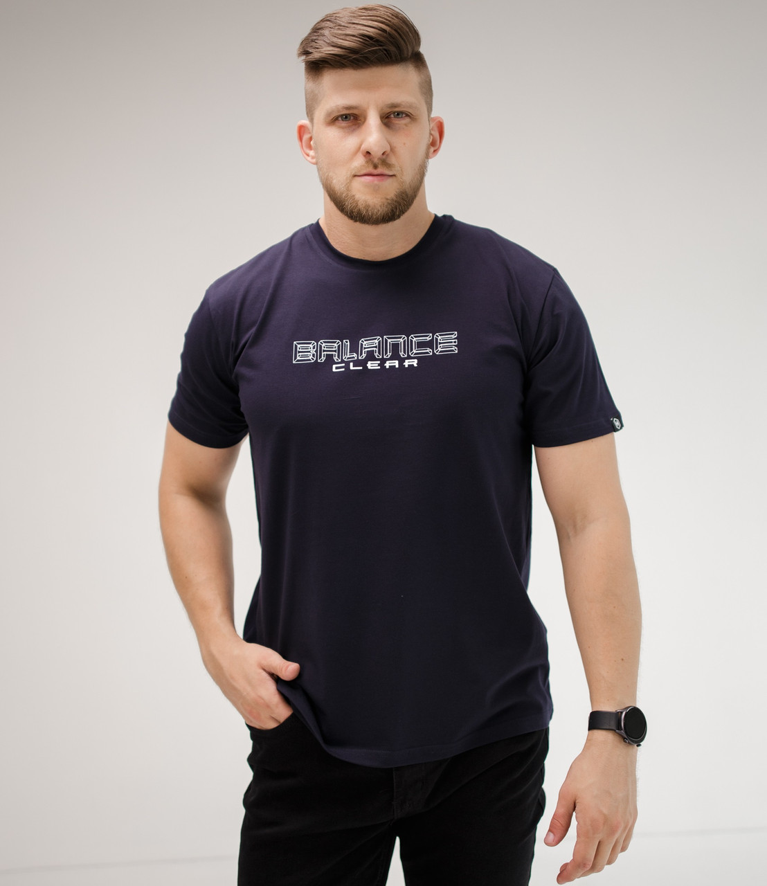 Футболка чоловіча Hector з написом великих розмірів Батал темно-синя