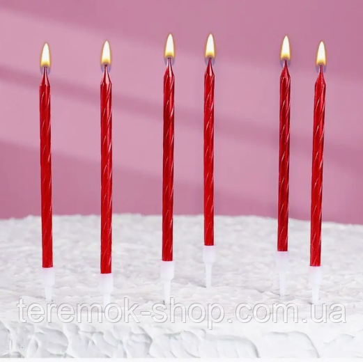 Свічки для торта спіраль, червоний металік високі набір 6 шт, фото 1