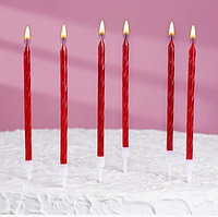 Свечи для торта спираль, красный металлик высокие набор 6 шт