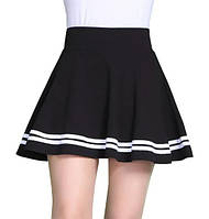 Корейская летняя юбка Аниме черная с белыми полосками Размер М (1117)