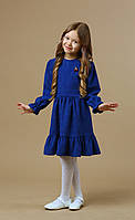 Детское платье Аманда, микро вельвет, синее, для девочки 5 6 лет, цвет синий