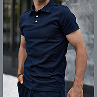 Стильная футболка поло Flax из льна мужская polo тенниска лен повседневная синяя