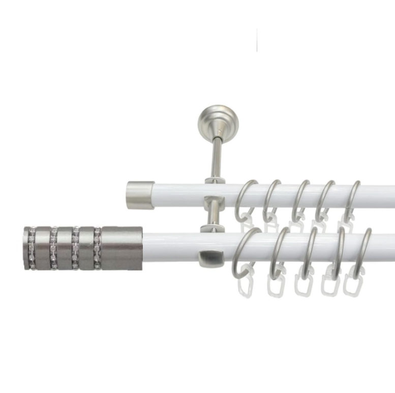 Карниз кований для штор подвійний silver white Барамелла 16мм діаметр гладка комплект, фото 1