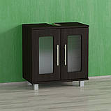 Тумба для ванної з фасадом зі скла, шафа під умивальник для ванної з подвійними дверцятами на 2 полиці, фото 3