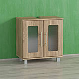 Тумба для ванної з фасадом зі скла, шафа під умивальник для ванної з подвійними дверцятами на 2 полиці, фото 2