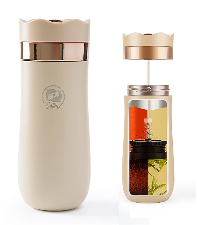 Френч-прес-термокружка вакуумна Icafilas Thermal Travel Mug 320 мл для чаю та кави з металевою колбою