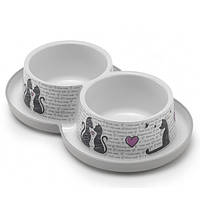 Двойная миска для котов Moderna Double Trendy Dinner Cats in Love d-10 см 2х350 мл Белый (541 GM, код: 7803455