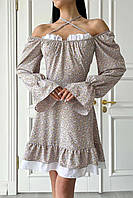 Платье - мини женское, короткое, приталенное, с длинными рукавами, принт, Лиловый, S, M, L, XL