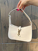 Жіноча сумка із еко-шкіри Ysl Hobo milk Ив Сен Лоран Хобо Yves Saint Laurent молочного кольору молодіжна, брендова сумка