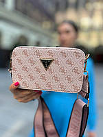 Жіноча сумка з еко-шкіри Guess snapshot молочного кольору молодіжна, брендова сумка через плече