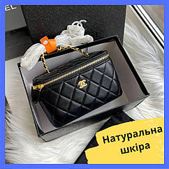 Міні сумочка Шанель преміум натуральна шкіра чорна на довгому ланцюжку Квадратна брендова сумка через плече