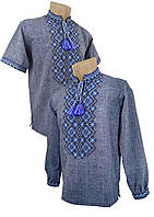 Вишита чоловіча сорочка великі розміри на короткий і довгий рукав в синьому кольорі