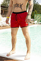 Спортивные однотонные мужские черные пляжные шорты на лето, короткие молодежные плавки для купания плащевка Красный, S