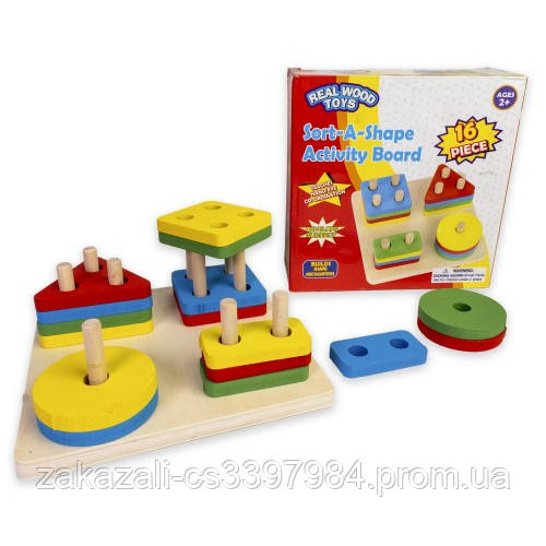 Дерев'яний сортер Геометричні фігури | Розвиваюча іграшка-головоломка Геометрика для дітей, фото 1