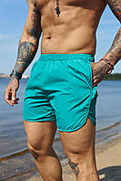 Летние салатовые мужские пляжные шорты на змейке плащевка, легкие однотонные плавки для плавания для парней Бирюзовый, S