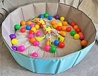 Сухой бассейн складной для новорожденного с ковриком погремушкой и шариками 80х26 см голубой
