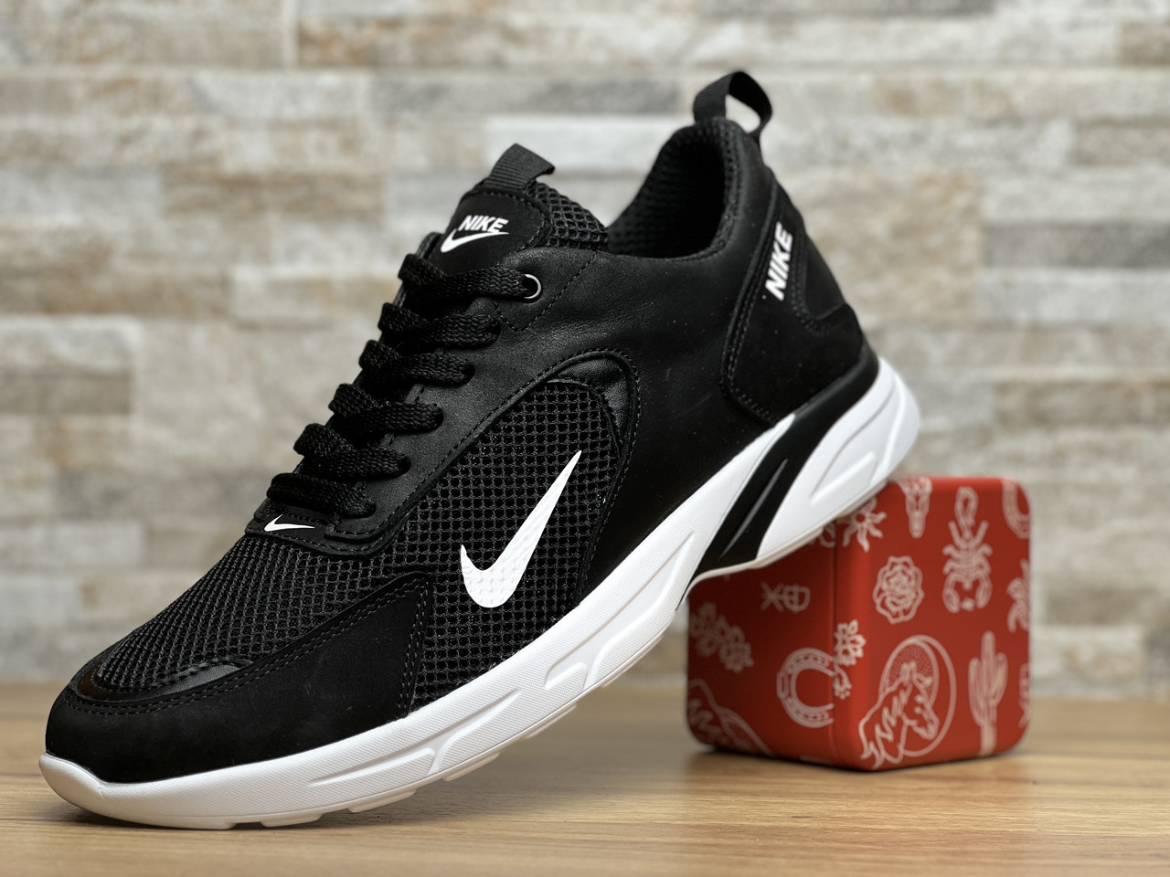 Мужские кроссовки Nike AIR кожа-сетка - фото 2 - id-p2181980063