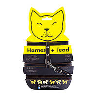 Шлея Collar кошачья с поводком кожаная на планшете 12мм А:22-30смВ:30-40см 122см Черный UL, код: 7936870