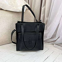 Женская сумка шопер черного цвета из эко-кожи на учебу, работу