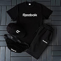 Чоловічий спортивний комплект Reebok Комплект 2в1: футболки + шорти чорного кольору Літній молодіжний Ребок