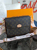 Сумка женская Louis Vuitton Multi Pochette 2 в 1 коричневый+розовый ремень LV люкс