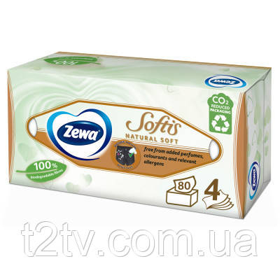 Серветки косметичні Zewa Softis Natural Soft 80 шт. (7322541351414), фото 1