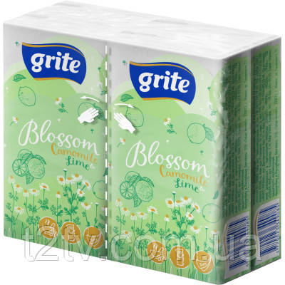 Серветки косметичні Grite Blossom Camomile & Lime 3 шари 10 шт х 4 пачки (4770023349085), фото 1