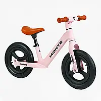 Детский беговел-велобег 12 дюймов надувные колеса и нейлоновая рама Corso Monte SQ-07126 розовый