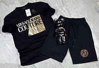 Versace чоловічий брендовий літній комплект чорна футболка та шорти Версаче