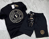 Versace мужской брендовый летний комплект черная футболка и шорты Версаче 140lk