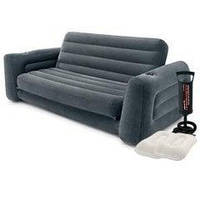 Надувной диван Intex 66552-2, 203 х 231 х 66 см, с подушкам и ручным насосом. Флокированный диван трансформер