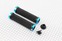 Ручки руля 130мм с зажимом Lock-On с двух сторон, чёрно-синие FL-426