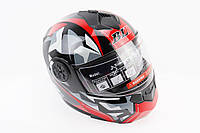 Шлем модуляр, закрытый с откидным подбородком+откидные очки BLD-159 S (55-56см), ЧЁРНЫЙ глянец с красно-серым