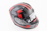 Шлем модуляр, закрытый с откидным подбородком+откидные очки BLD-162 М (57-58см), ЧЁРНЫЙ матовый с красно-серым