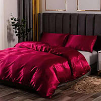 Двойной постельный комплект атлас бордового цвета 326518