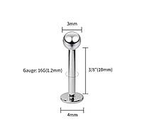 Лабрет из титана на внутренней резьбе 10 мм