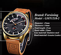 Мужские механические наручные часы Forsining GMT1218-2 Original коричневые хорошее качество