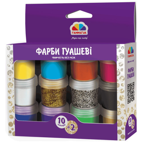 Гуаш СД3 Творчість 12 кол/10 мл, зол. і сір.