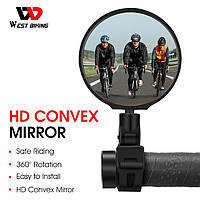 Зеркало заднего вида West Biking для велосипеда. Регулируемое, поворотное на 360 градусов.