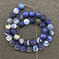 Бусины на нитке натуральный камень Агат синий матовый гладкий шарик d=10мм L-38см(+-)