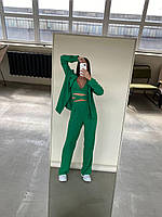 Женский стильный костюм 3-ка (рубашка, брюки, топ) 42-44, 46-48 жатка