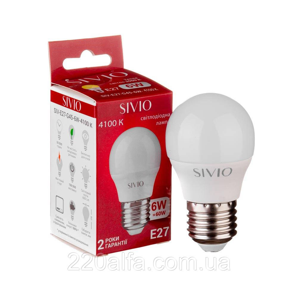 LED-лампа Е27 G45 6W нейтральна біла 4100К SIVIO, фото 1