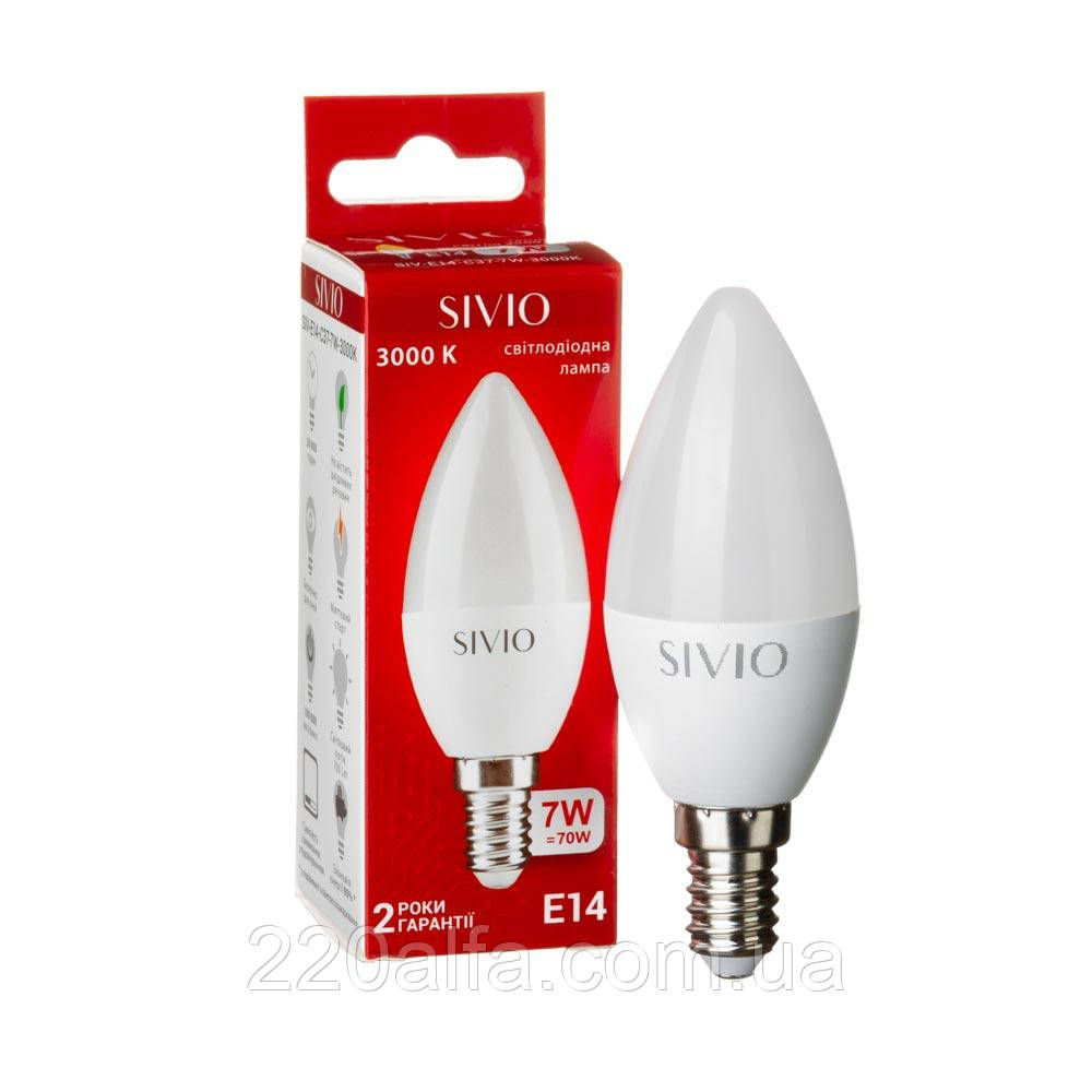 LED-лампа Е14 С37 7W тепла біла 3000К SIVIO, фото 1