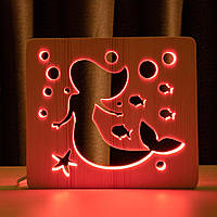 Светильник ночник ArtEco Light из дерева LED "Русалочка" с пультом и регулировкой цвета, RGB
