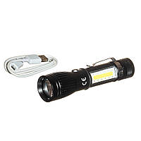 Ліхтарик з ручною підзарядкою USB металевий, чорний LU-18-1438, micro USB