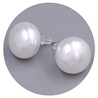 Сережки-гвоздики FJ. Родій. Камені: білі перли. Діаметр: 20 мм