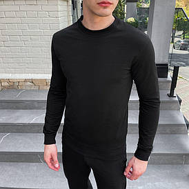 Свитшот мужской чёрного цвета на весну-осень базовый однотонный повседневный молодёжный для мужчин парней