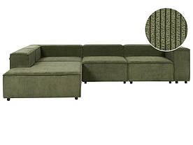 Правосторонній 4-місний модульний диван кутовий Jumbo Cord, зелений APRICA
