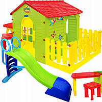 Детский домик Mochtoys 190*118*127см + столик и кресла + горка водяная Польша