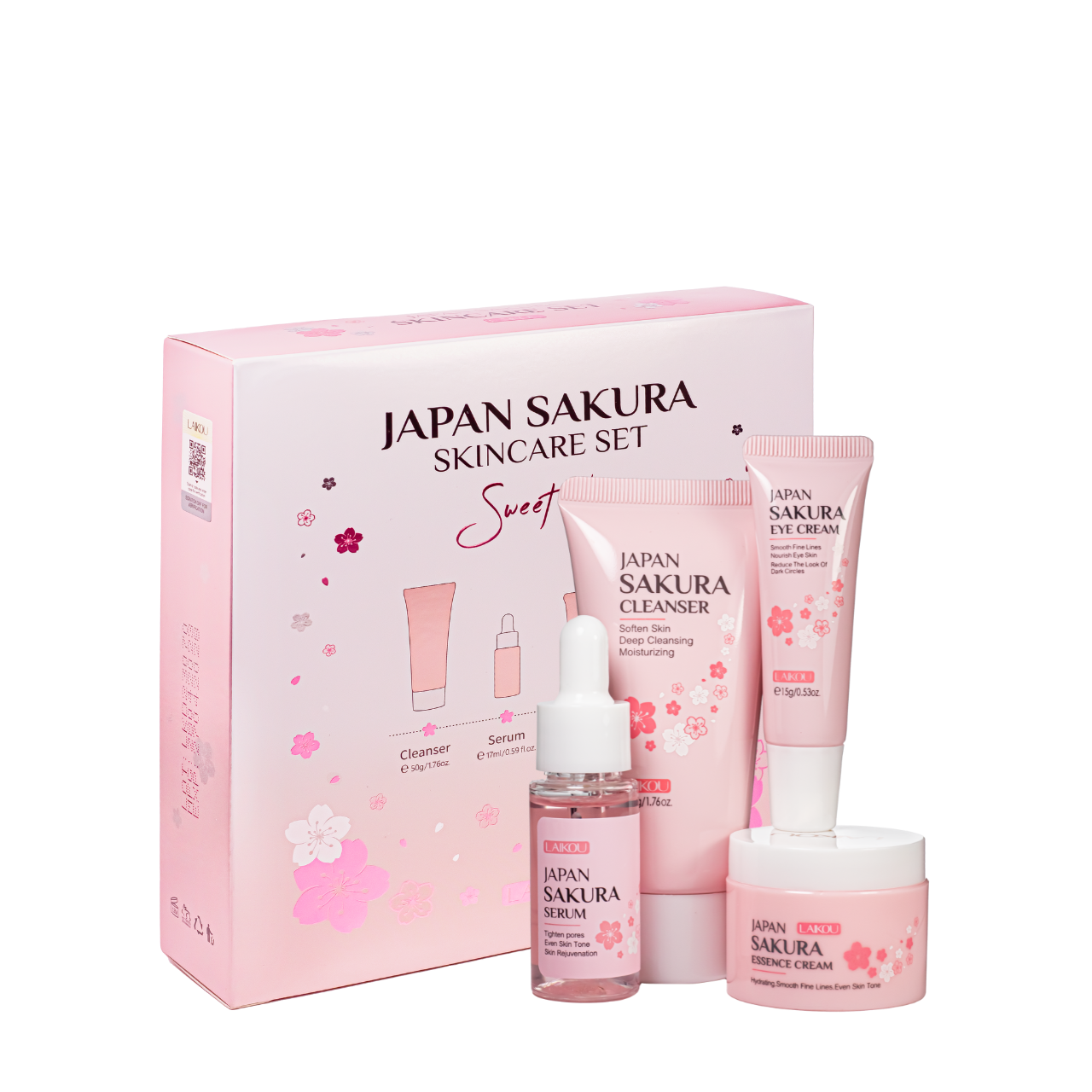 Набір косметики для шкіри обличчя Laikou Japan Sakura зволожуючий омолоджуючий, 4 продукти, фото 1